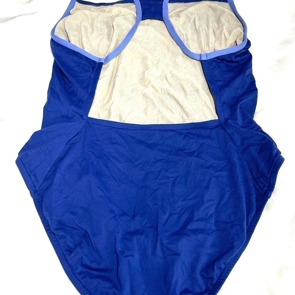 J Crew Women's One Piece Blue Stretch Swimsuit‎ Bathing Suit size L No Padding